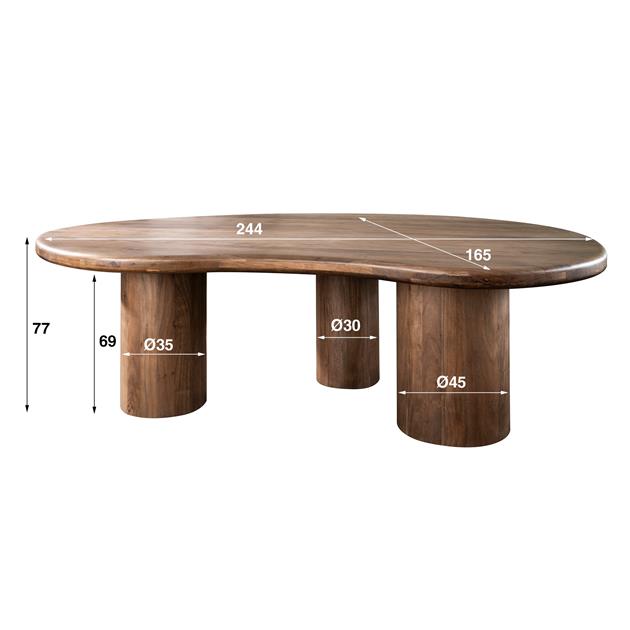 Eetkamertafel Sculpture Massief Acacia - 244x165x77 cm - Drift Brown