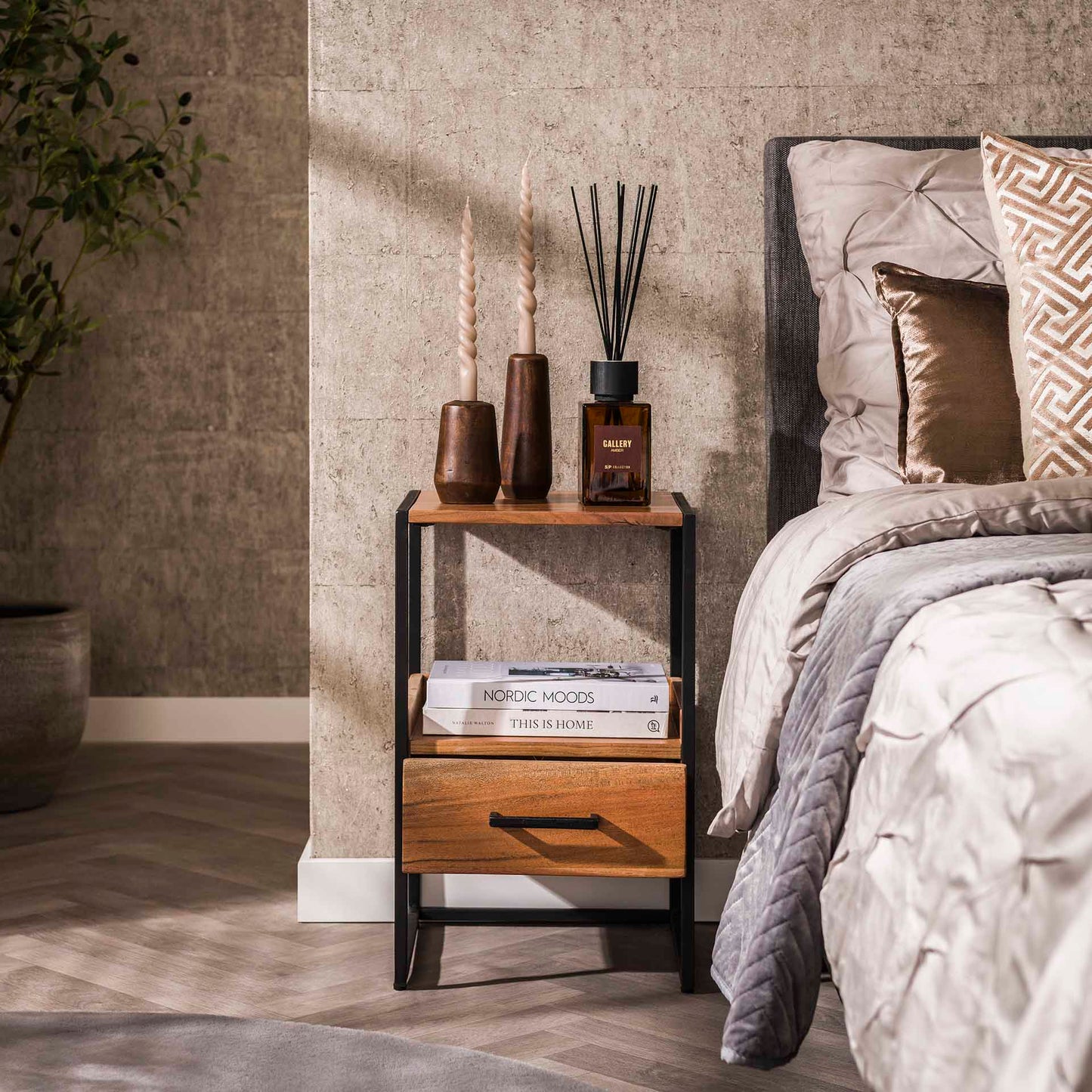 Nachtkastje 1L XS niche / Massief acacia naturel