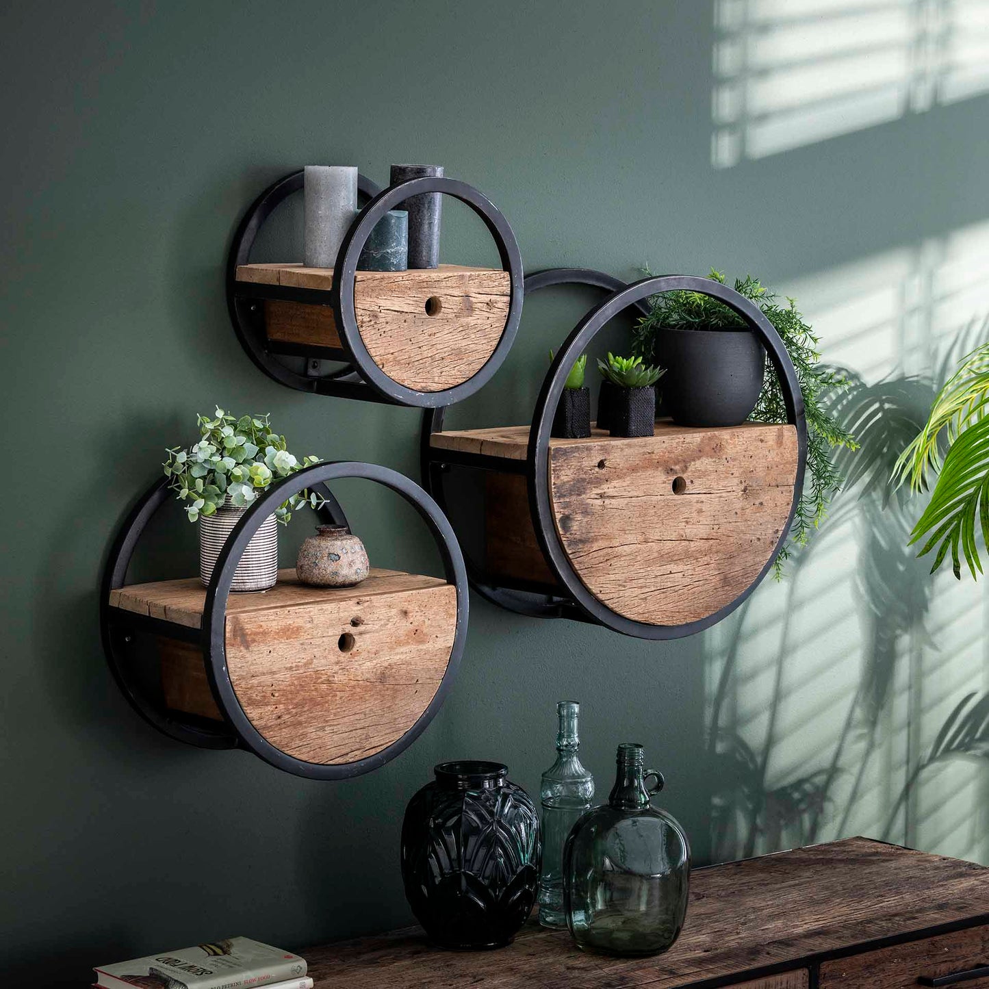 Wandschap circular Ø30 met lade / Robuust hardhout