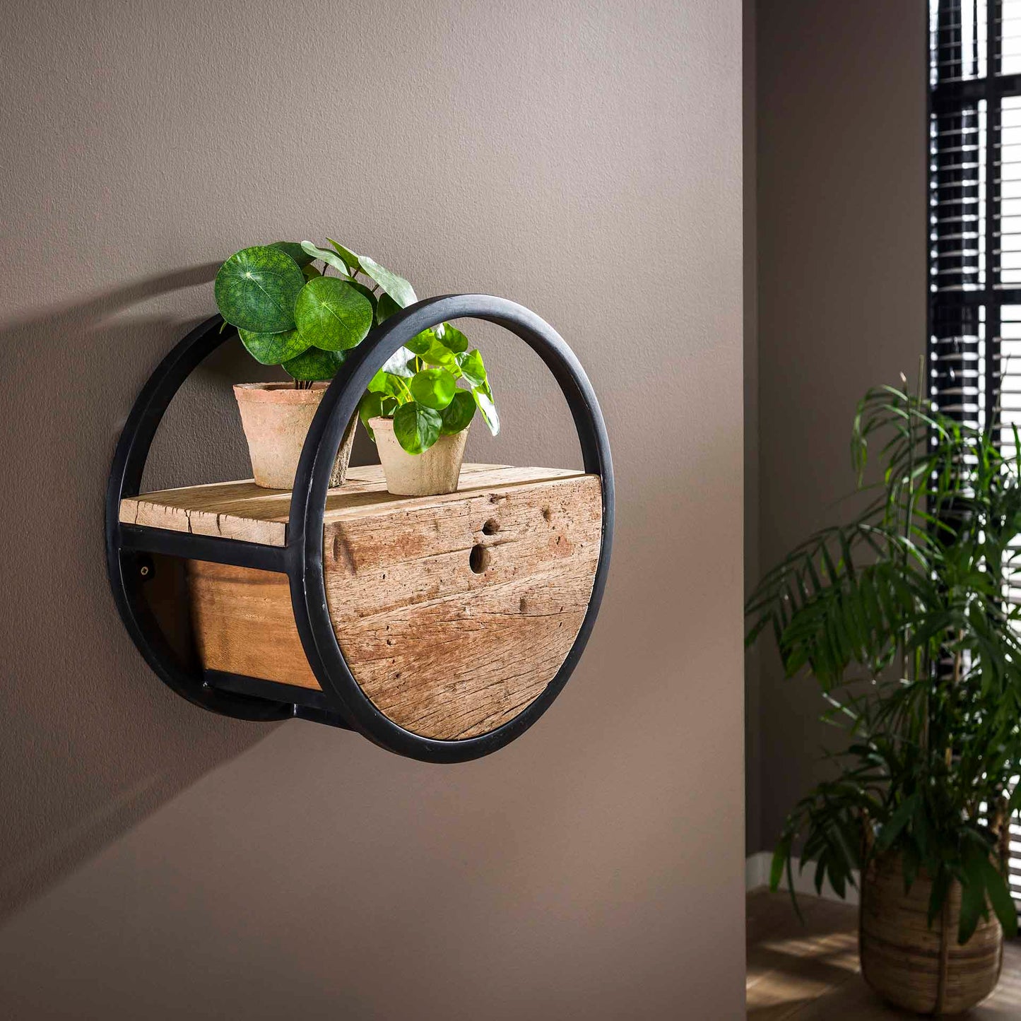 Wandschap circular Ø40 met lade / Robuust hardhout