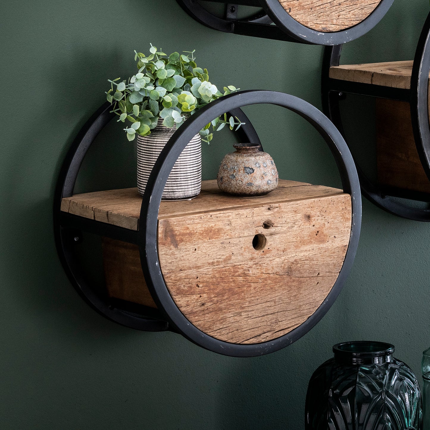 Wandschap circular Ø40 met lade / Robuust hardhout
