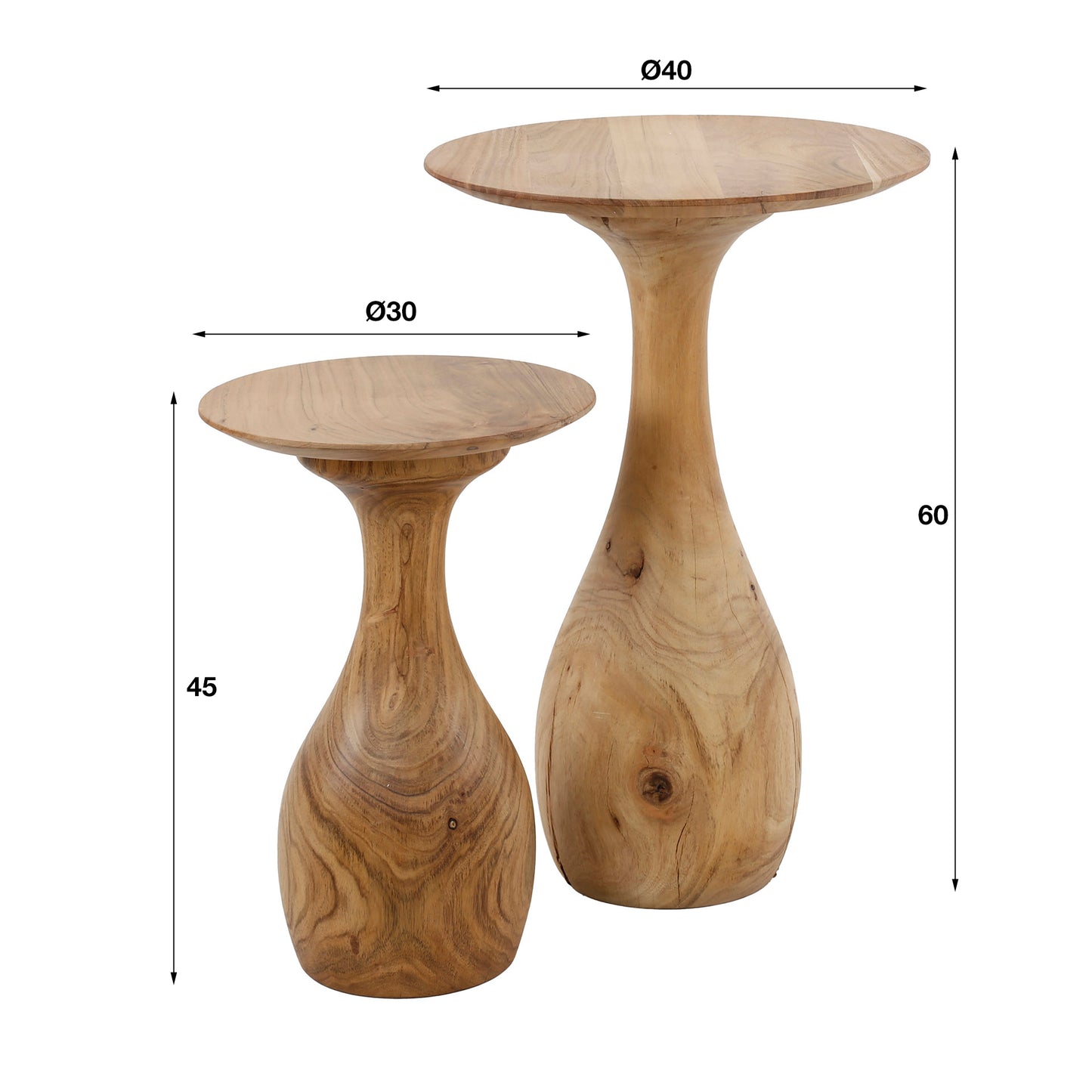 Bijzettafel set/2 massieve voet druppel