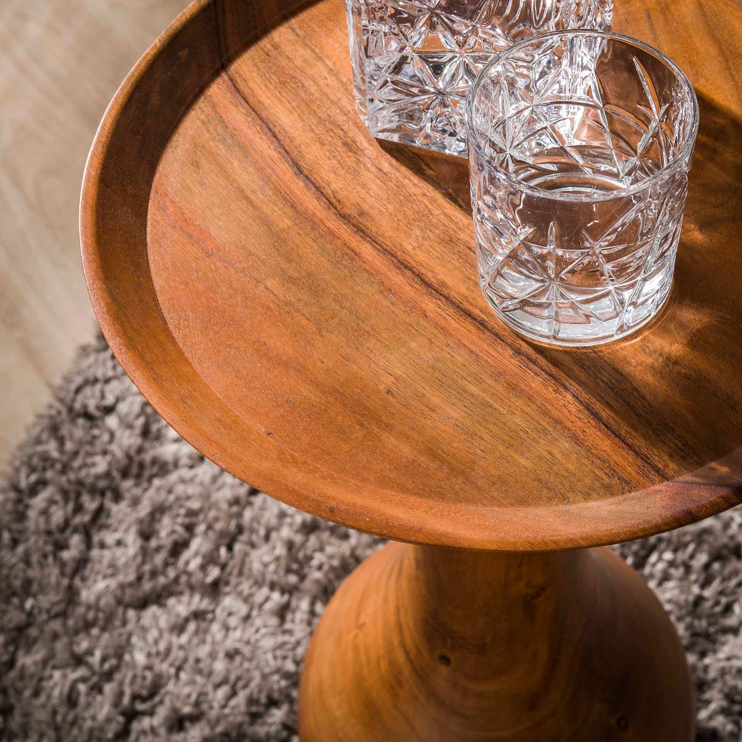 Bijzettafel massieve voet druppel / Massief acacia naturel