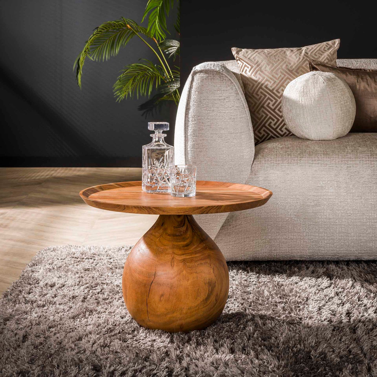 Salontafel met massieve ronde voet - 60x60x41 cm - Massief acacia naturel