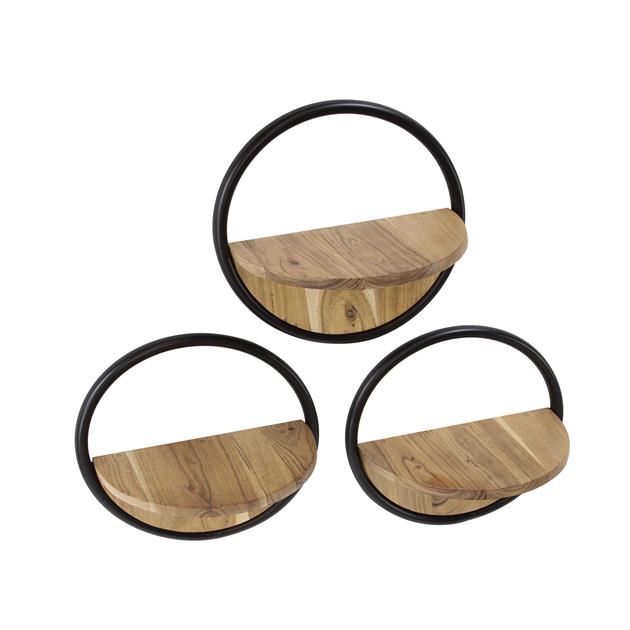 Wandschap Round Set van 3 - Massief Acacia naturel - 35x17x35 cm