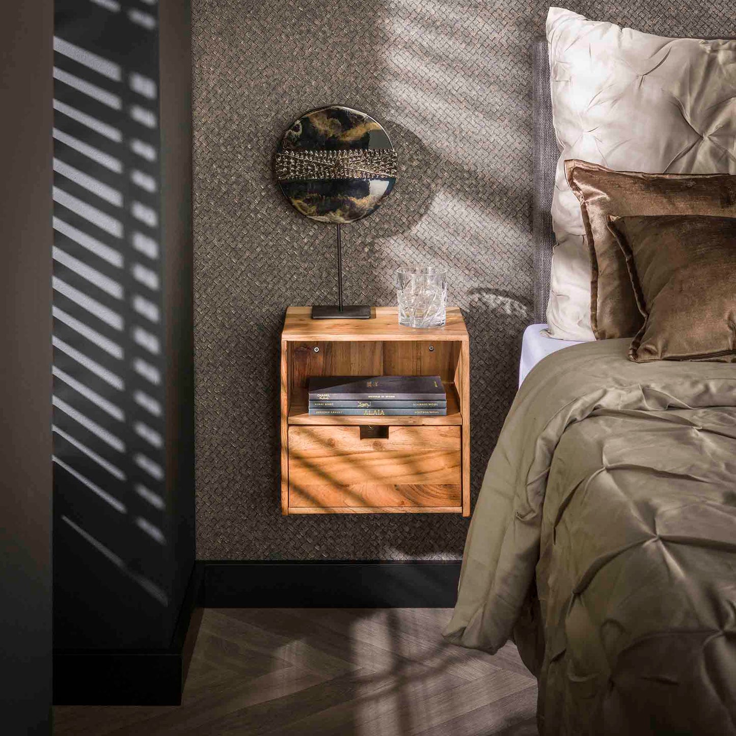 Nachtkastje set van 2 XS Hangend Flat - 30x25x30 cm - Massief Acacia Naturel