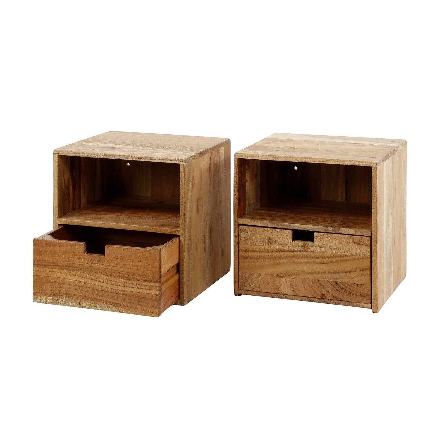 Nachtkastje set/2 XS hangend flat / Massief acacia naturel