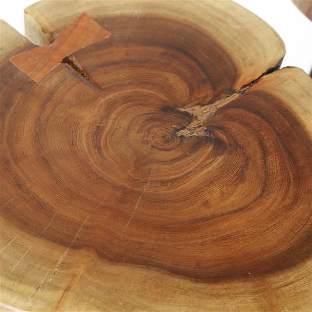 Bijzettafel van massief acacia naturel - 32x32x45 cm - 6cm dikke stam met stalen frame - verpakt per 2