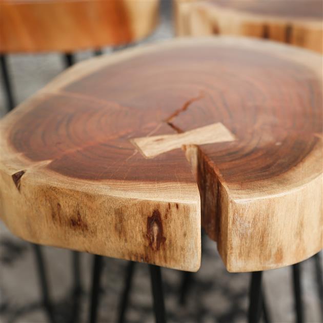 Bijzettafel van massief acacia naturel - 32x32x45 cm - 6cm dikke stam met stalen frame - verpakt per 2