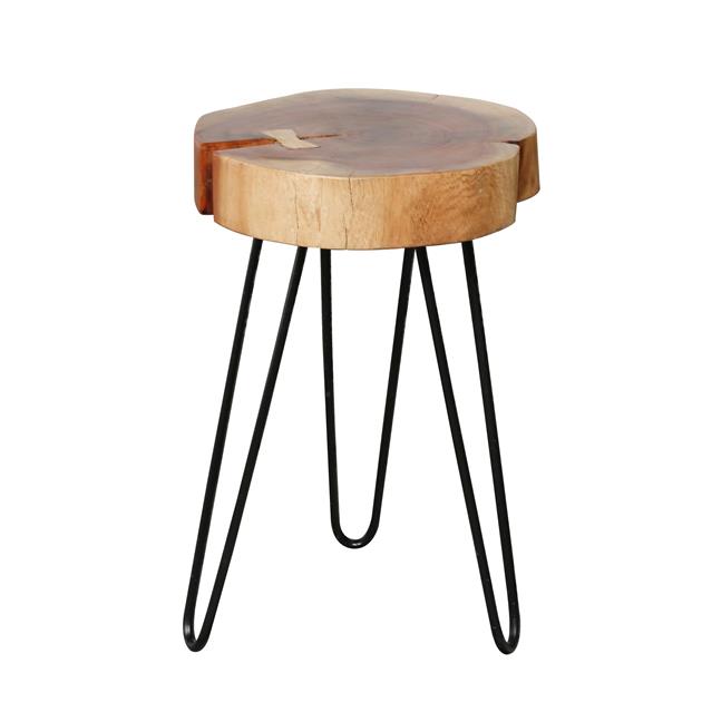 Bijzettafel van massief acacia naturel - 32x32x45 cm - 6cm dikke stam met stalen frame - verpakt per 2