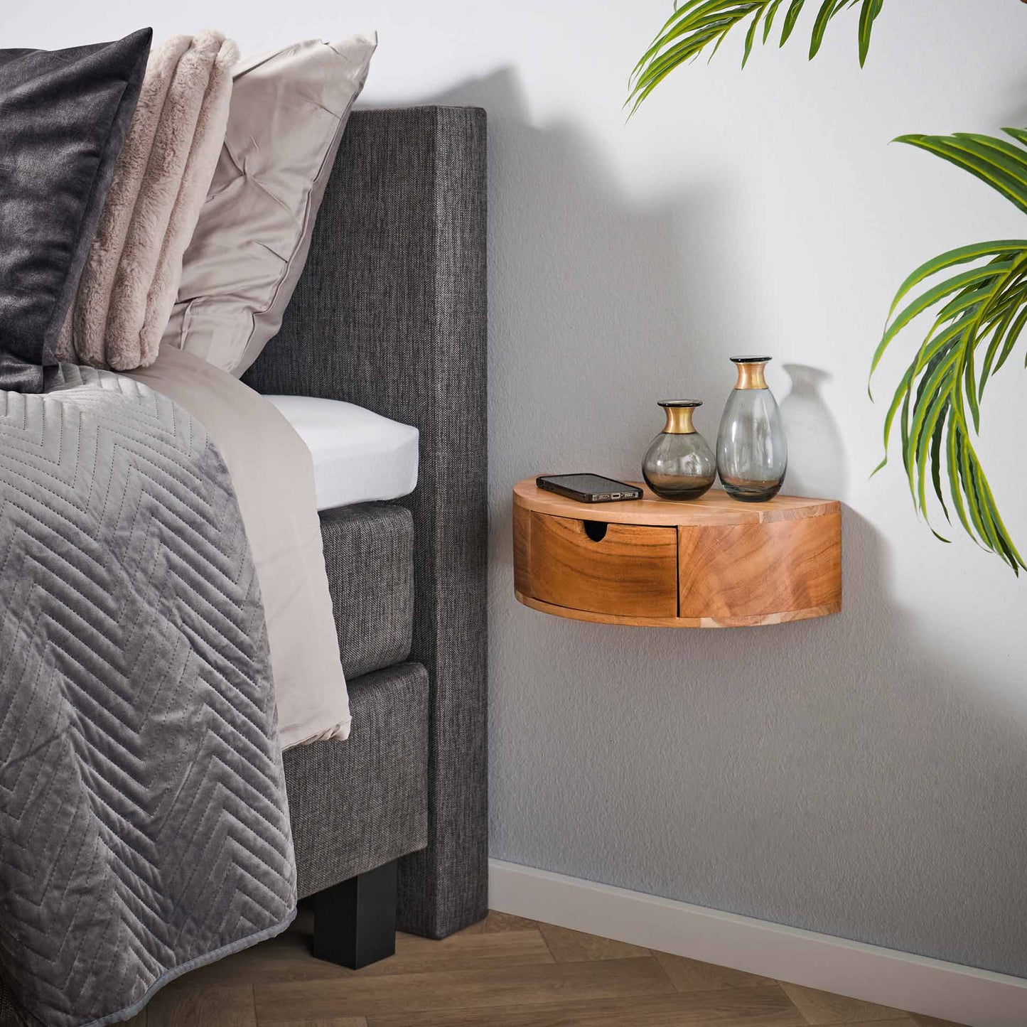 Nachtkastje 1L curve / Massief acacia naturel