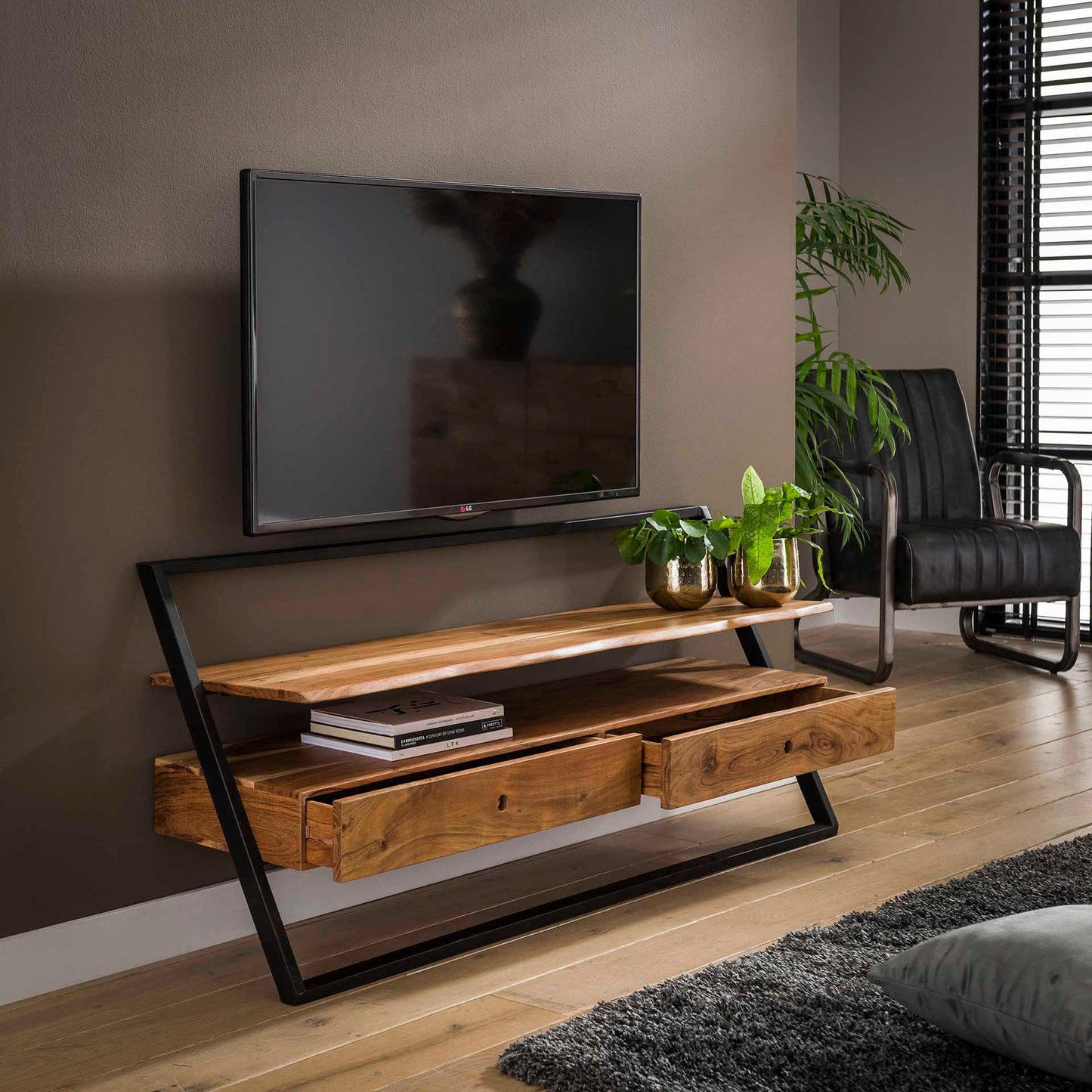 TV-meubel lean 2L / Massief acacia naturel