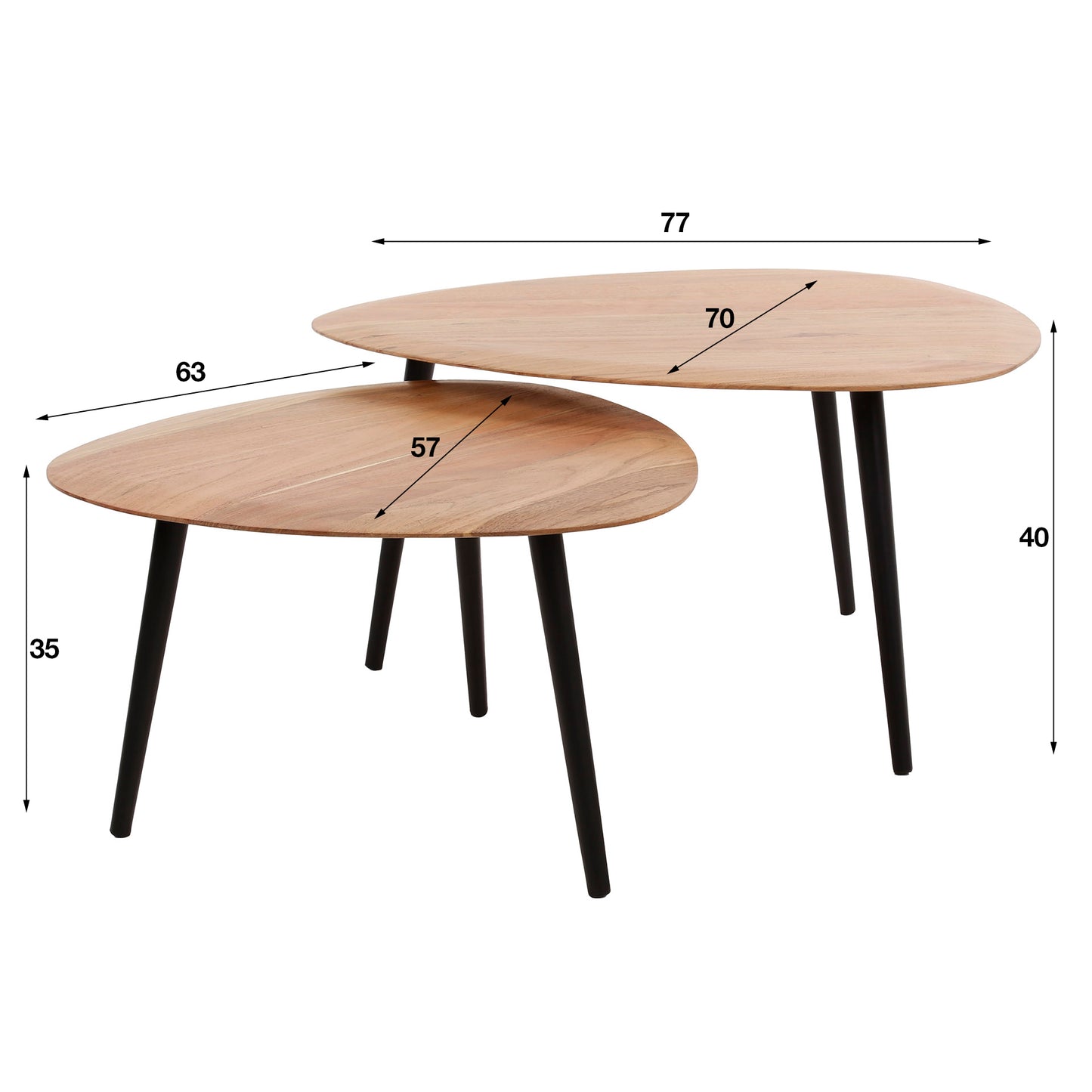Salontafel set/2 driehoek organisch / Massief ac