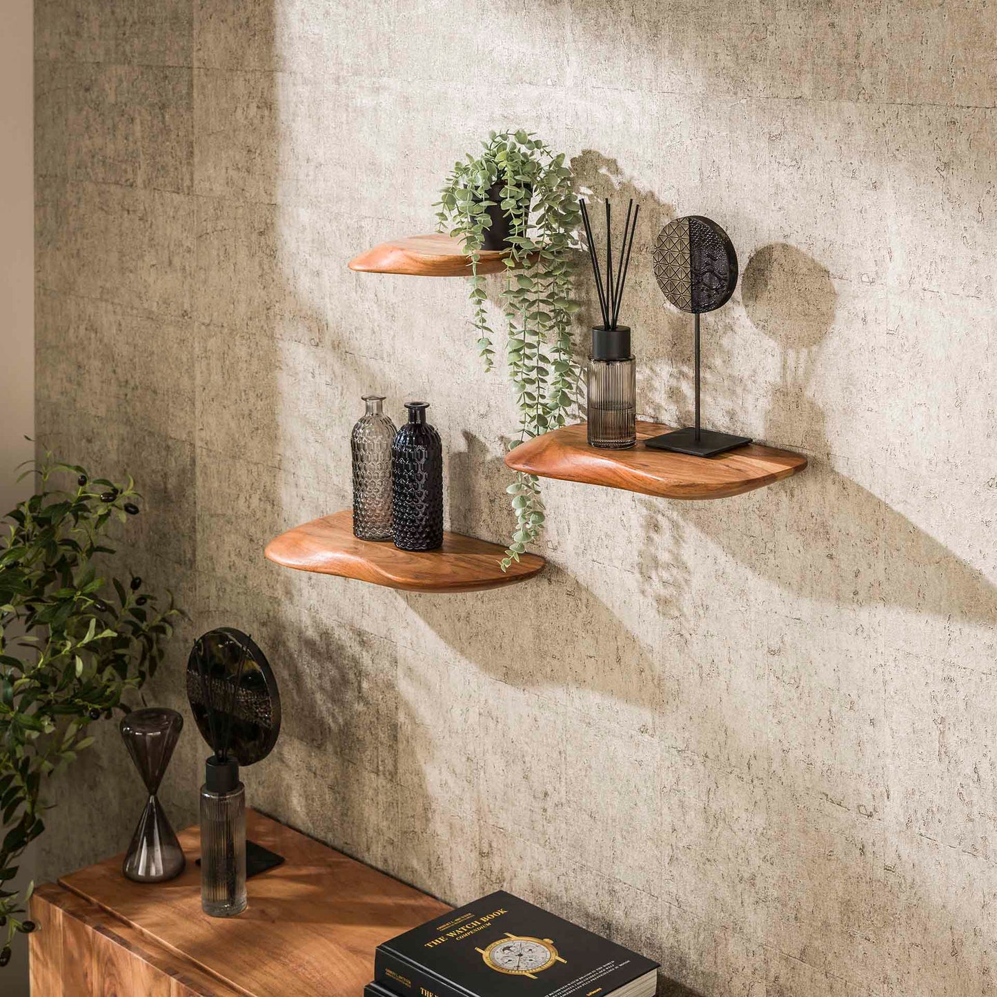 Wandschap Organic Set 3 - 50x20x4 cm - Massief Acacia Naturel