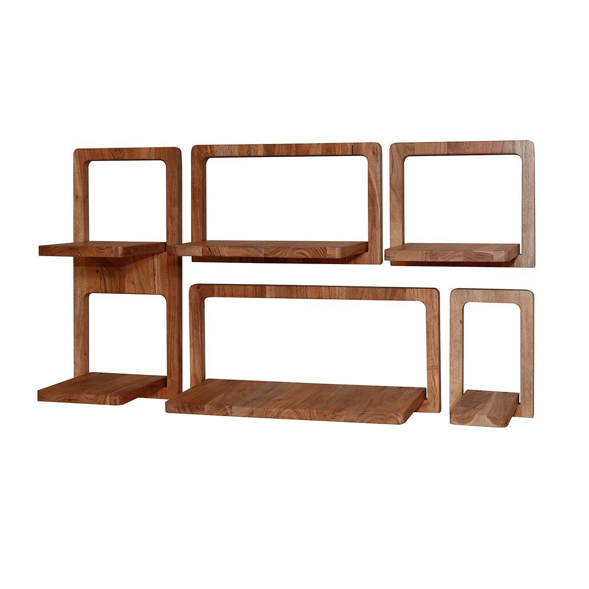 Wandschap set/5 curvy / Massief acacia naturel