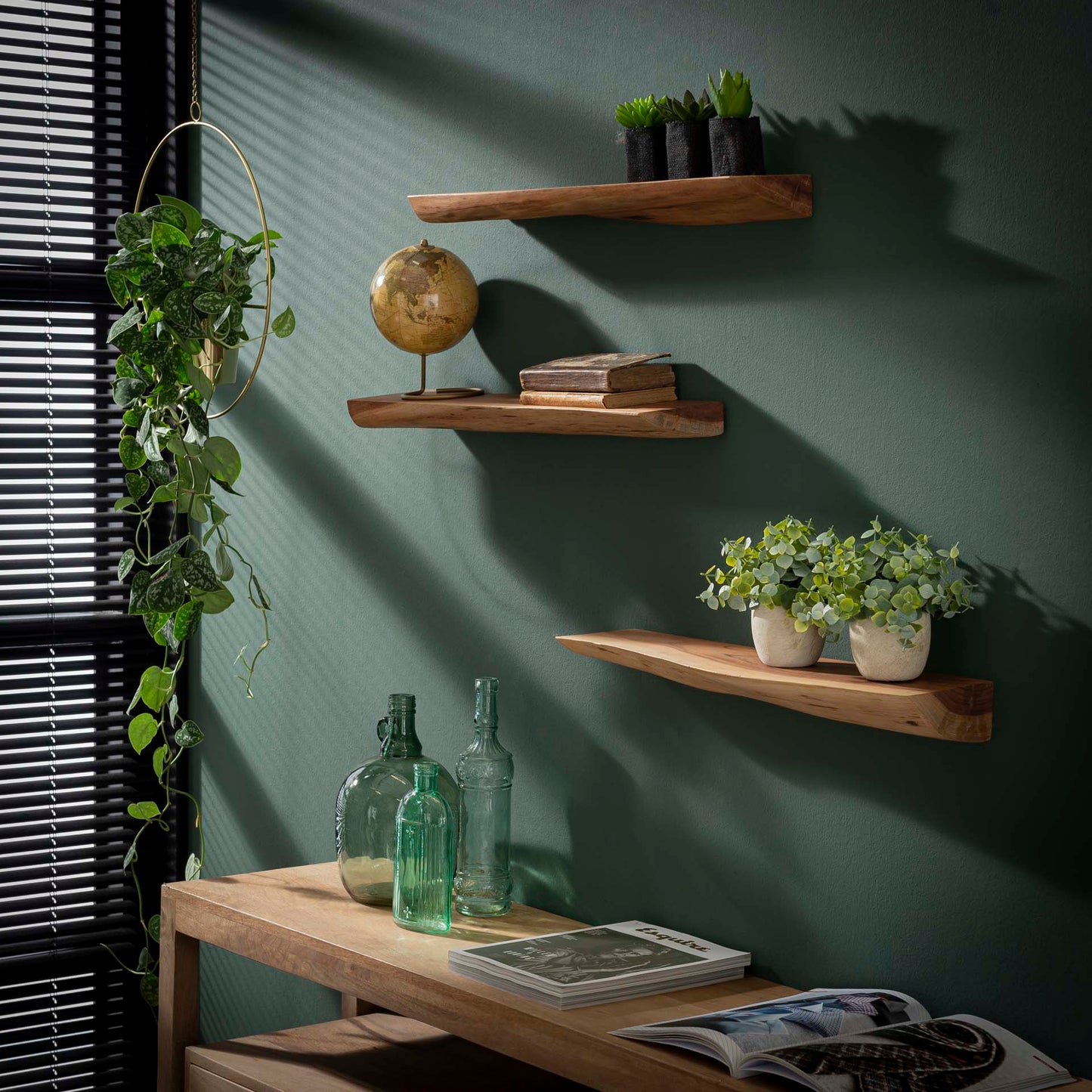 Wandschap Edge 60cm - Set van 3 - 60x13x4 cm - Massief Acacia Naturel