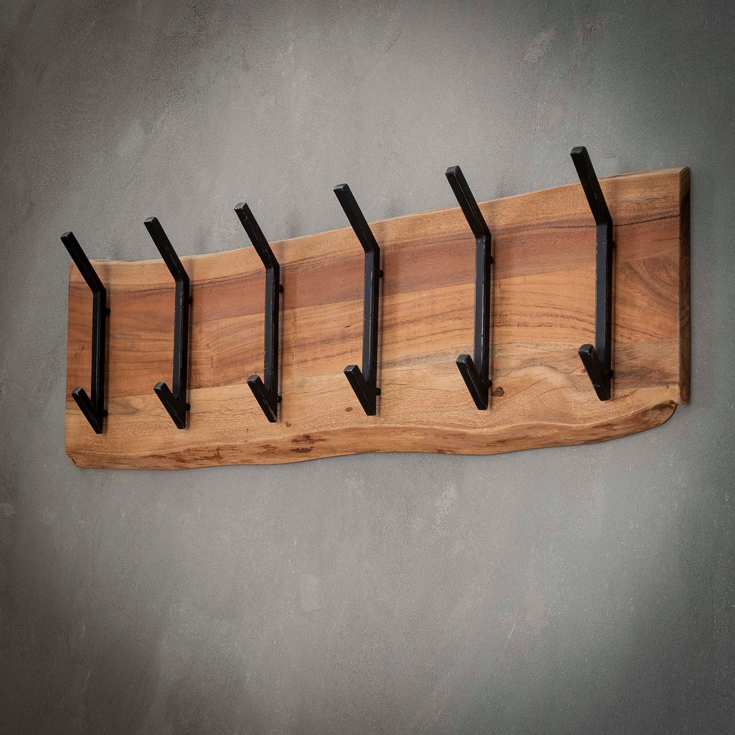 Kapstok edge 2x6 haken / Massief acacia naturel
