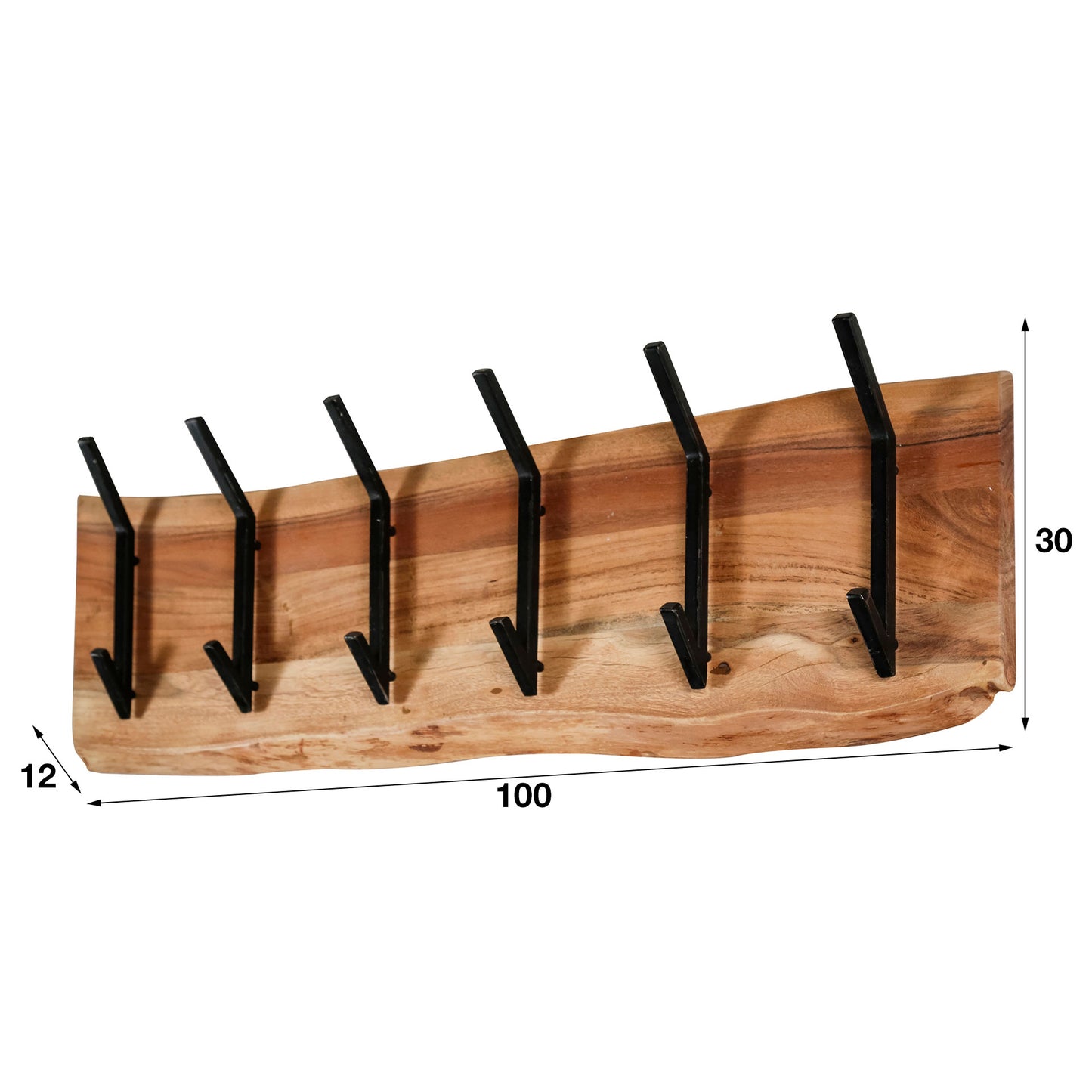 Kapstok edge 2x6 haken / Massief acacia naturel