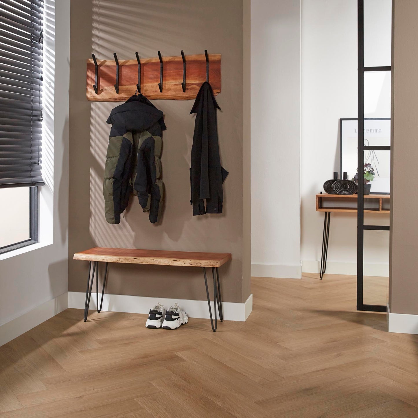Kapstok edge 2x6 haken / Massief acacia naturel