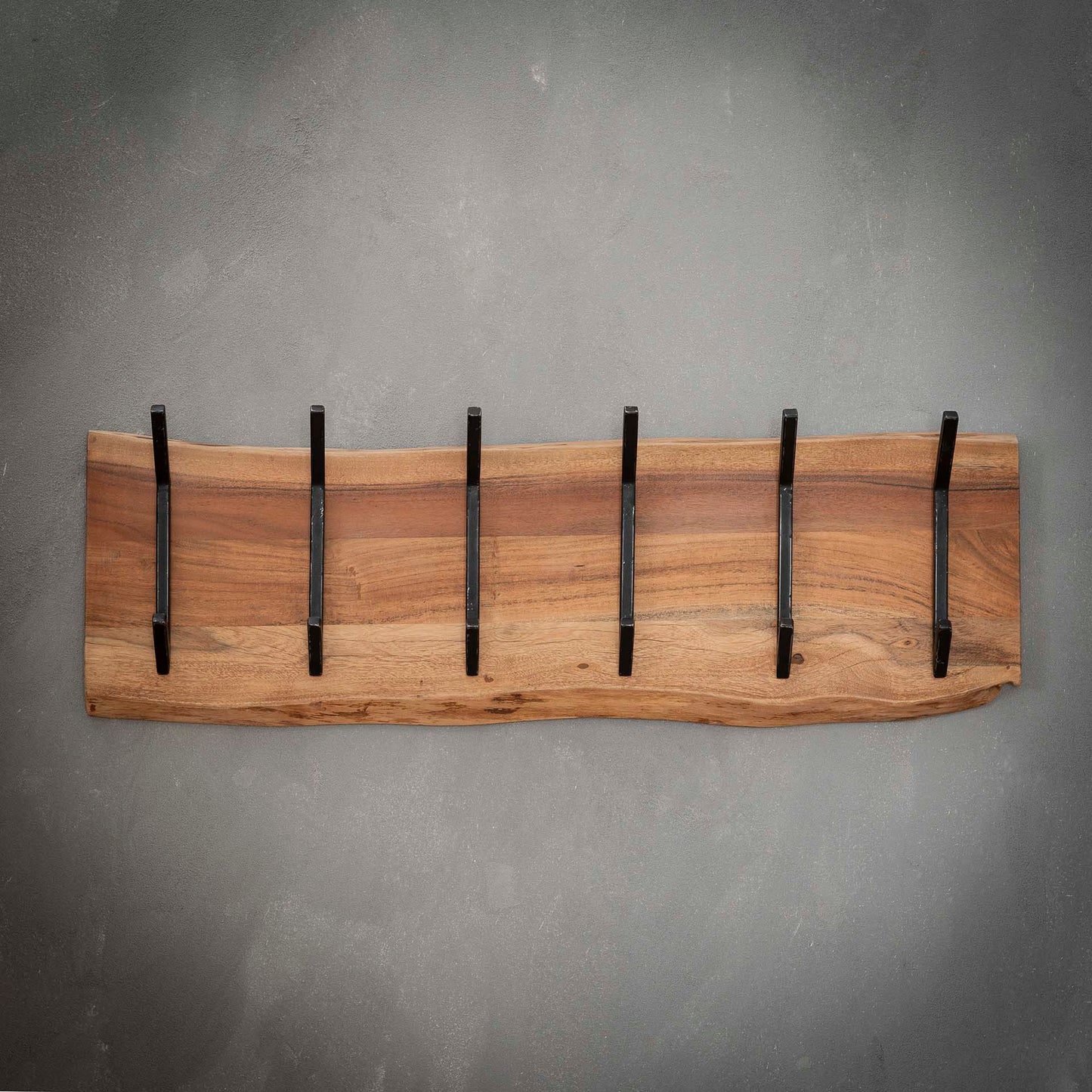 Kapstok edge 2x6 haken / Massief acacia naturel