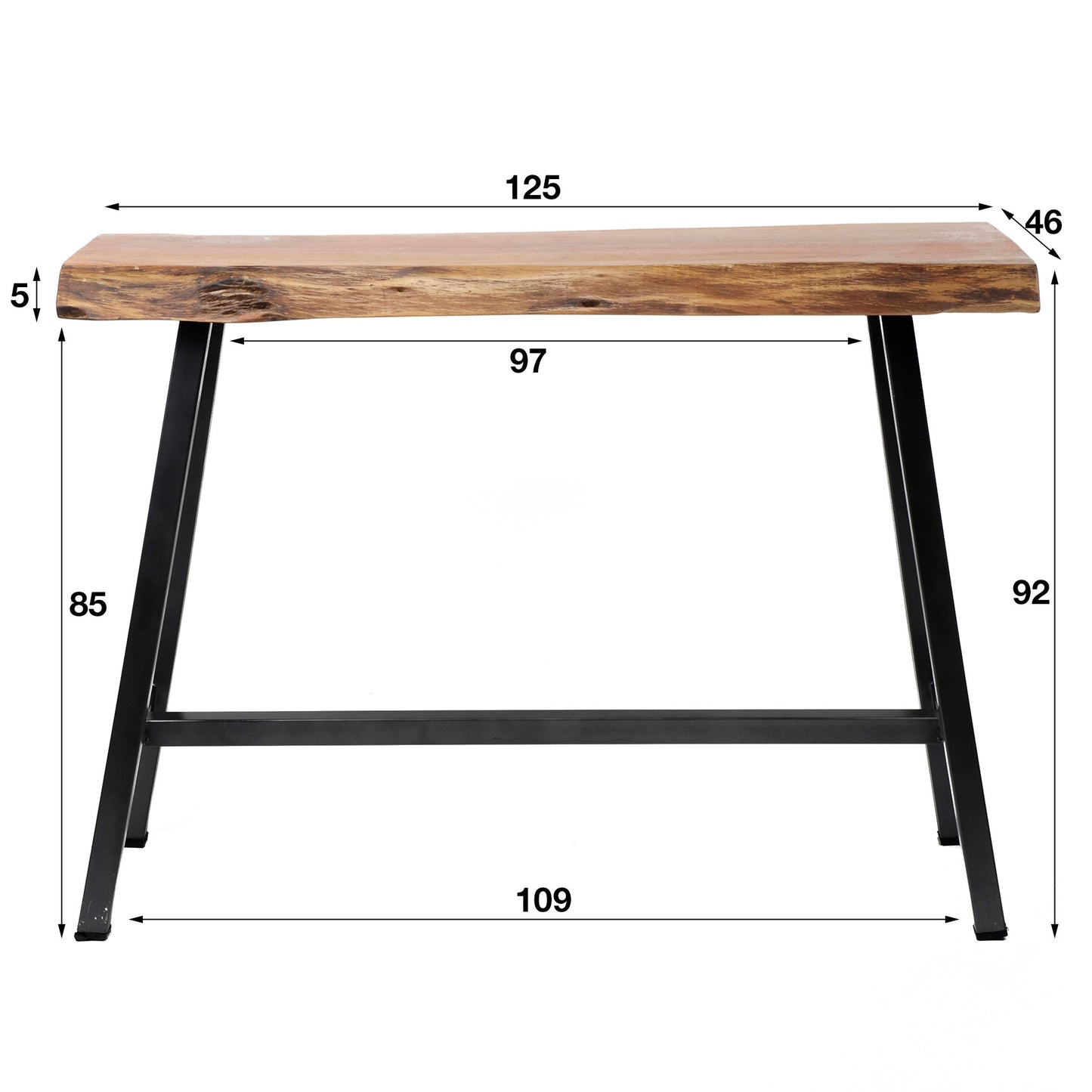 Bartafel live edge 2+3 dik / Massief acacia naturel