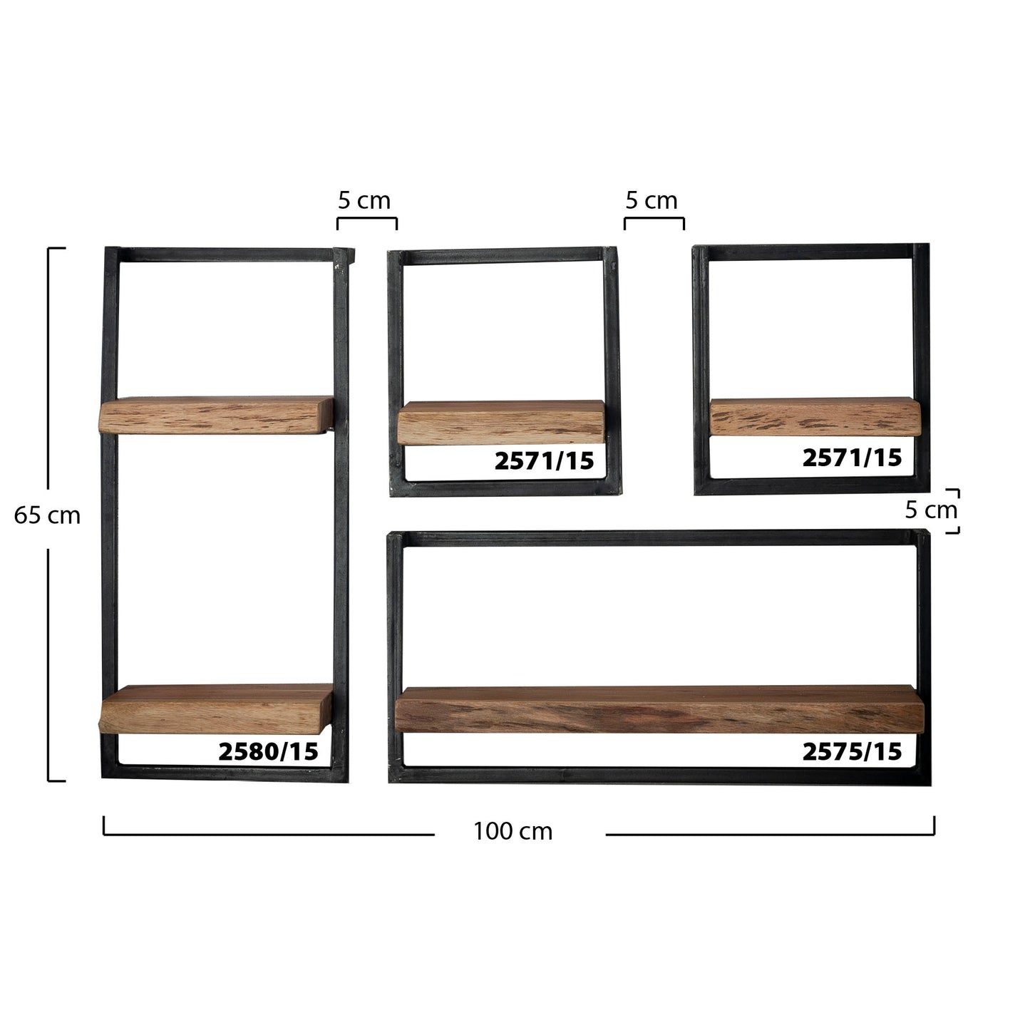 Wandplank edge 65cm / Massief acacia naturel