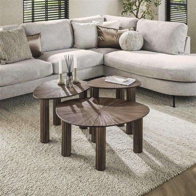 Bijzettafel Set van 3 Driehoek Maya Teak - 76x61x38 cm - Teak Rust Brown
