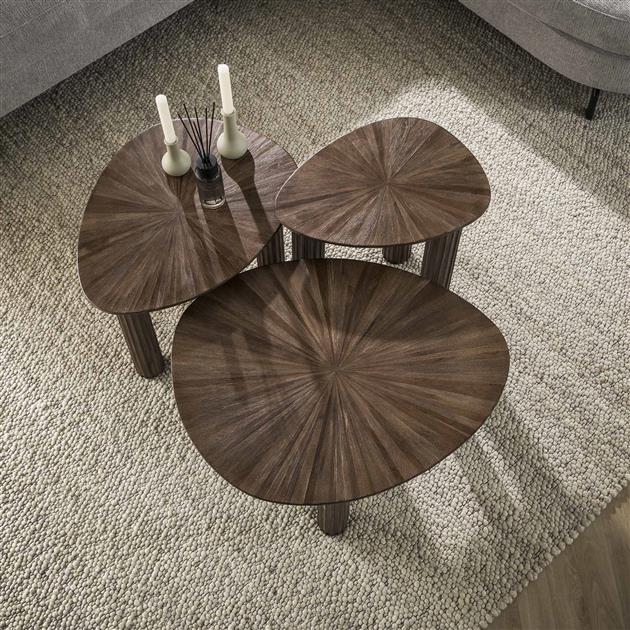 Bijzettafel Set van 3 Driehoek Maya Teak - 76x61x38 cm - Teak Rust Brown