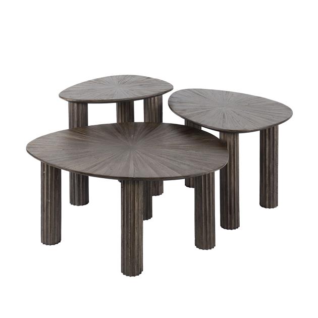Bijzettafel Set van 3 Driehoek Maya Teak - 76x61x38 cm - Teak Rust Brown