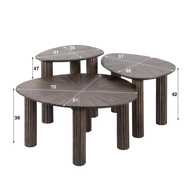 Bijzettafel Set van 3 Driehoek Maya Teak - 76x61x38 cm - Teak Rust Brown