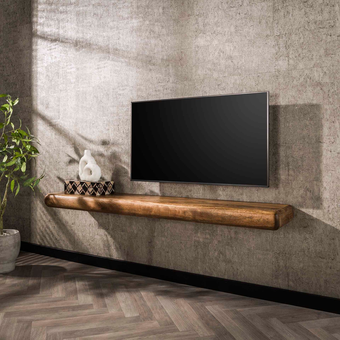 Wandplank 170 Sleek - 168x35x10 cm - Massief mango zandkleur