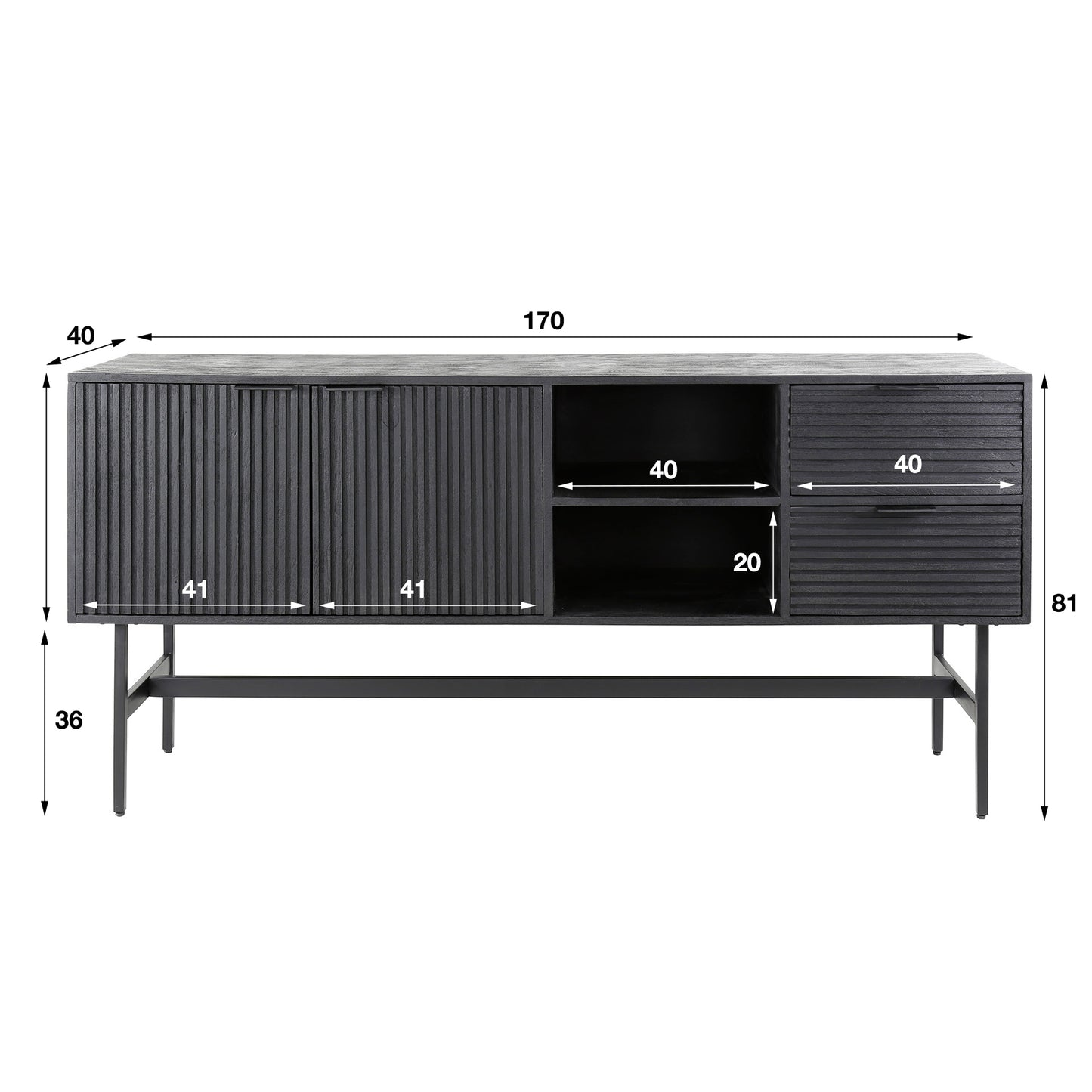 Dressoir 2D/2L marina / Massief mango zwart