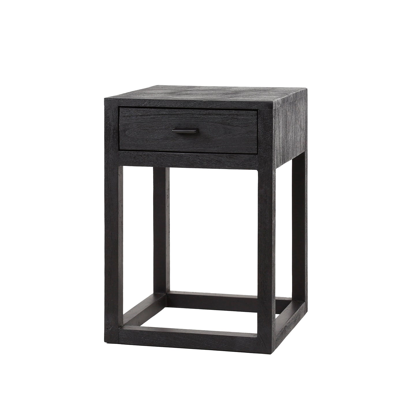 Nachtkastje 1L black square / Massief acacia zwart