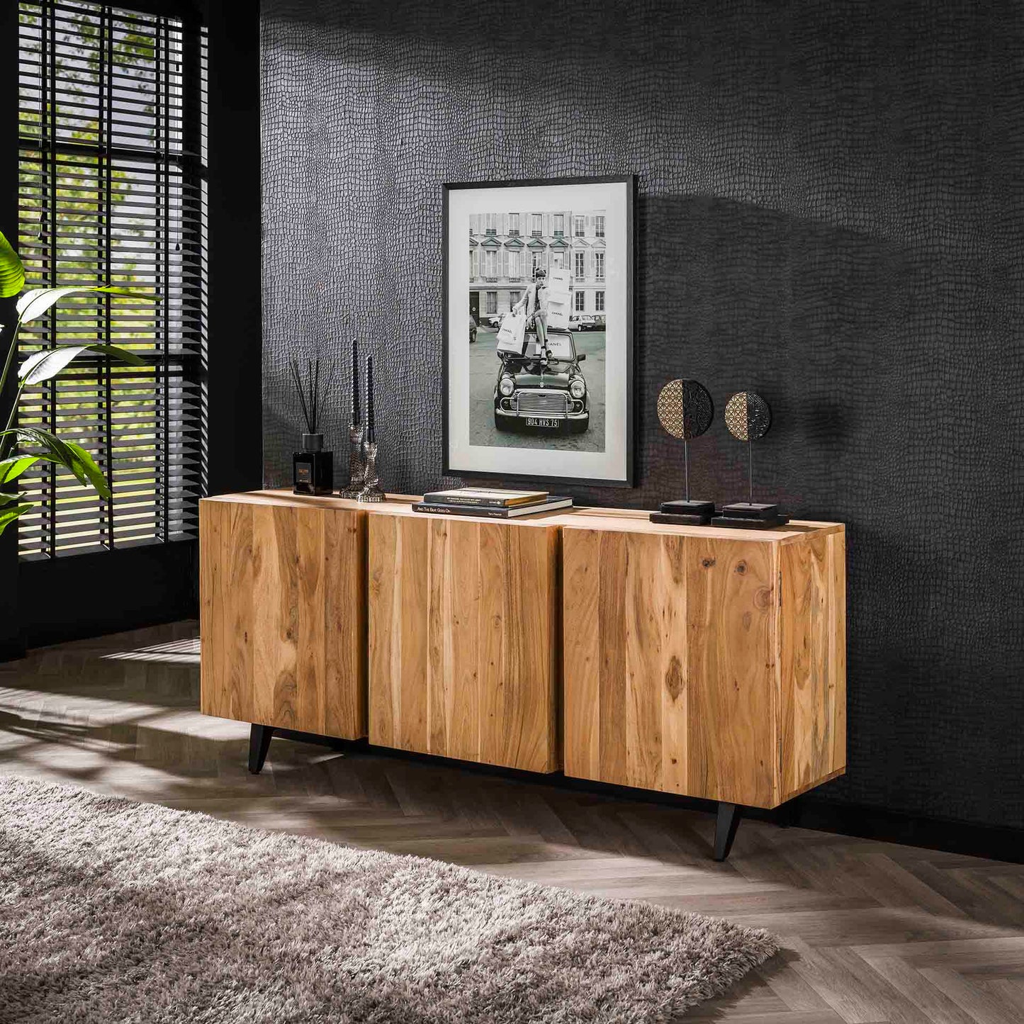 Dressoir 3 deuren block / Massief acacia naturel