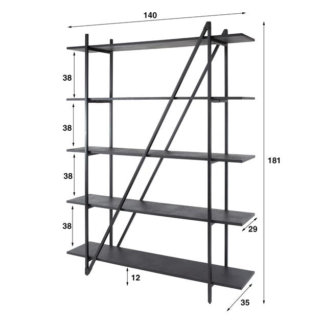Wandrek 5-laags Piega - 140x35x181 cm - Grijs