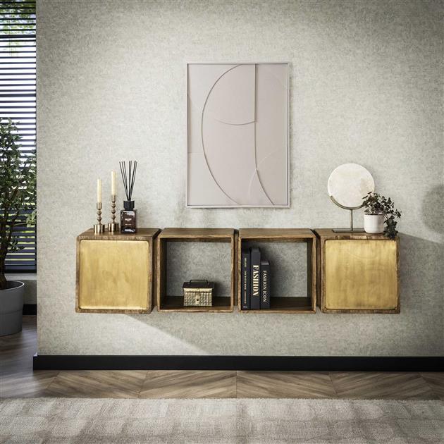 Dressoir 2D Brass - 169x36x41 cm - Massief Mango Zandkleur