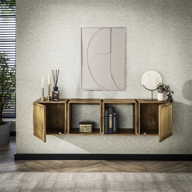 Dressoir 2D Brass - 169x36x41 cm - Massief Mango Zandkleur