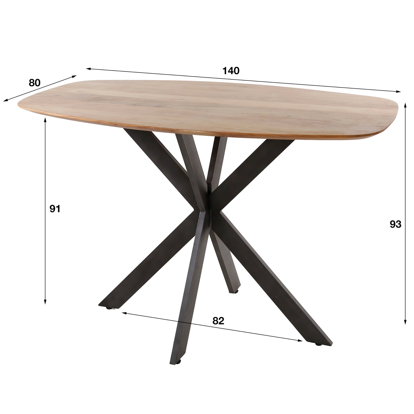Massief Acaciahouten Bartafel 140 cm - Deens Ovaal Blad met Zwart Metalen Spider Frame