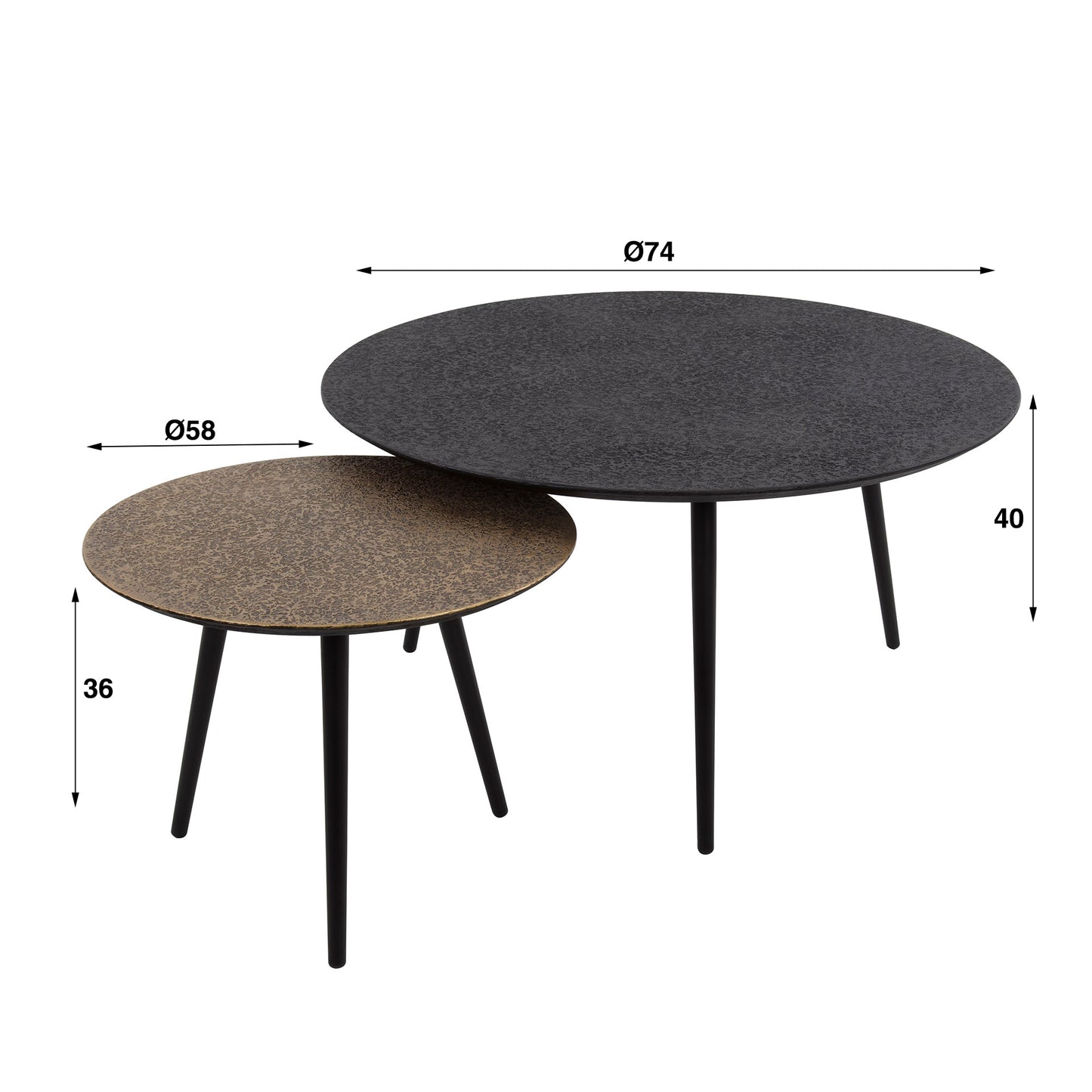 Salontafel set/2 rond metallic / Grijs