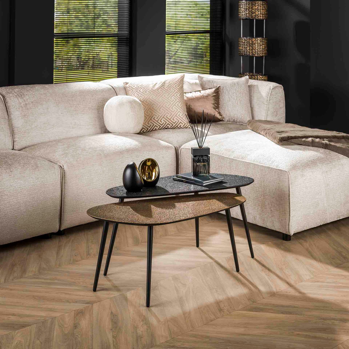 Salontafel Set van 2 Niervormig Metallic - 84x39x42 cm - Grijs