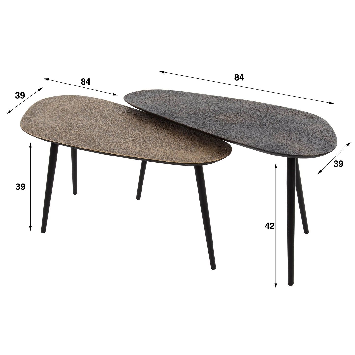 Salontafel set/2 niervormig metallic / Grijs