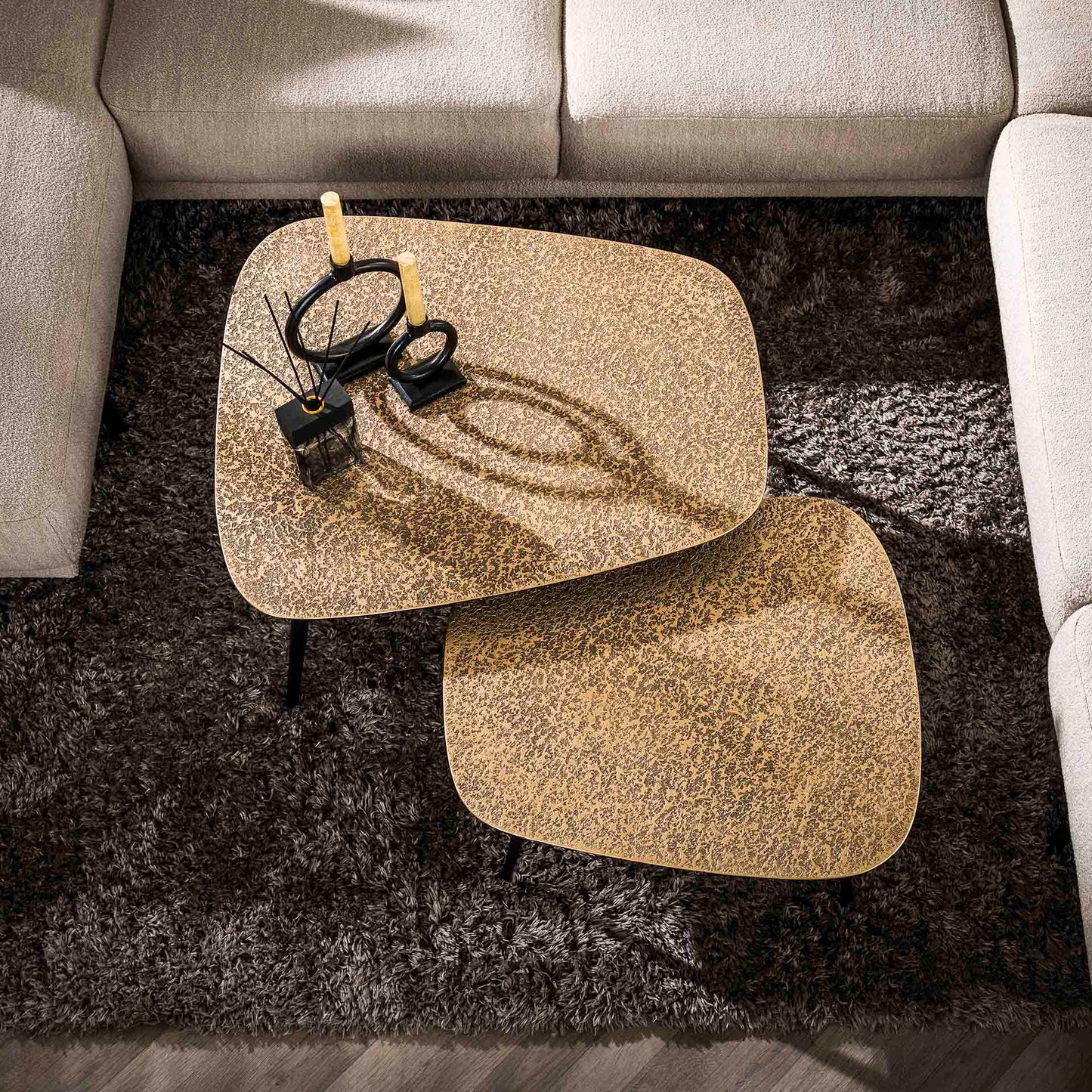 Salontafel set van 2 XXL Metallic - 80x70x42 cm - Brons antiek