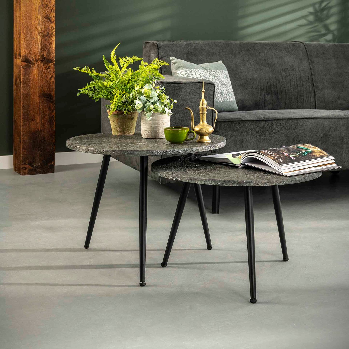 Salontafel Ø55 set/2 metallic ronde buis / Grijs