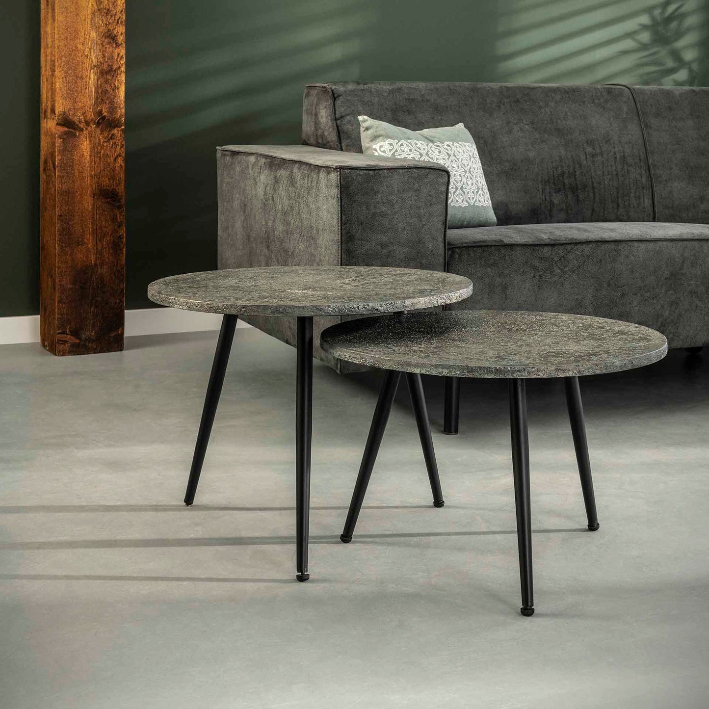 Salontafel Ø55 set/2 Metallic Ronde Buis - 55x55x43 cm - Grijs