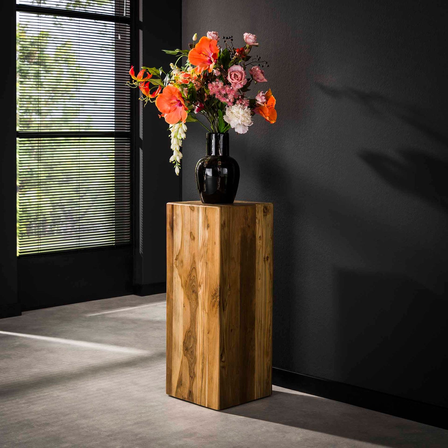 Bloemenzuil bole 85 cm / Massief gerecycled teakhout