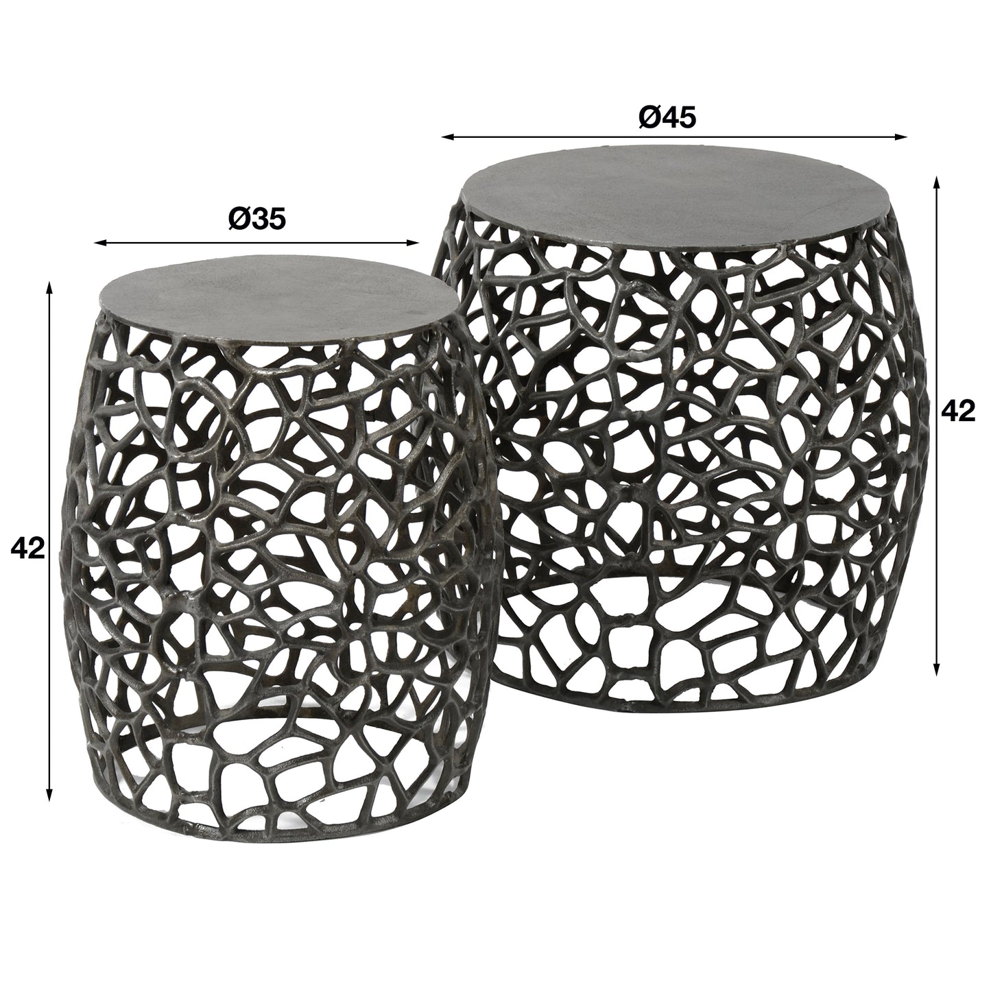 Bijzettafel set/2 maze zandgegoten / Zwart nikkel