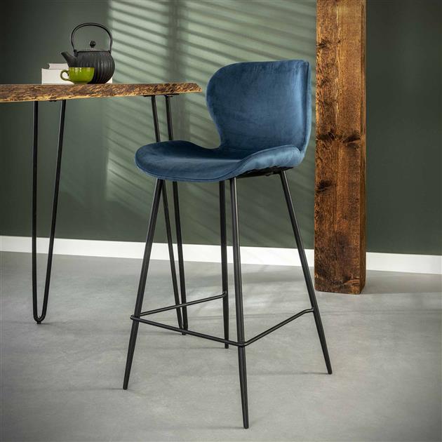 Barstoel van 4 stuks Ronde Buis – 47x51x99 cm – Blauw velours