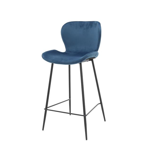 Barstoel van 4 stuks Ronde Buis – 47x51x99 cm – Blauw velours