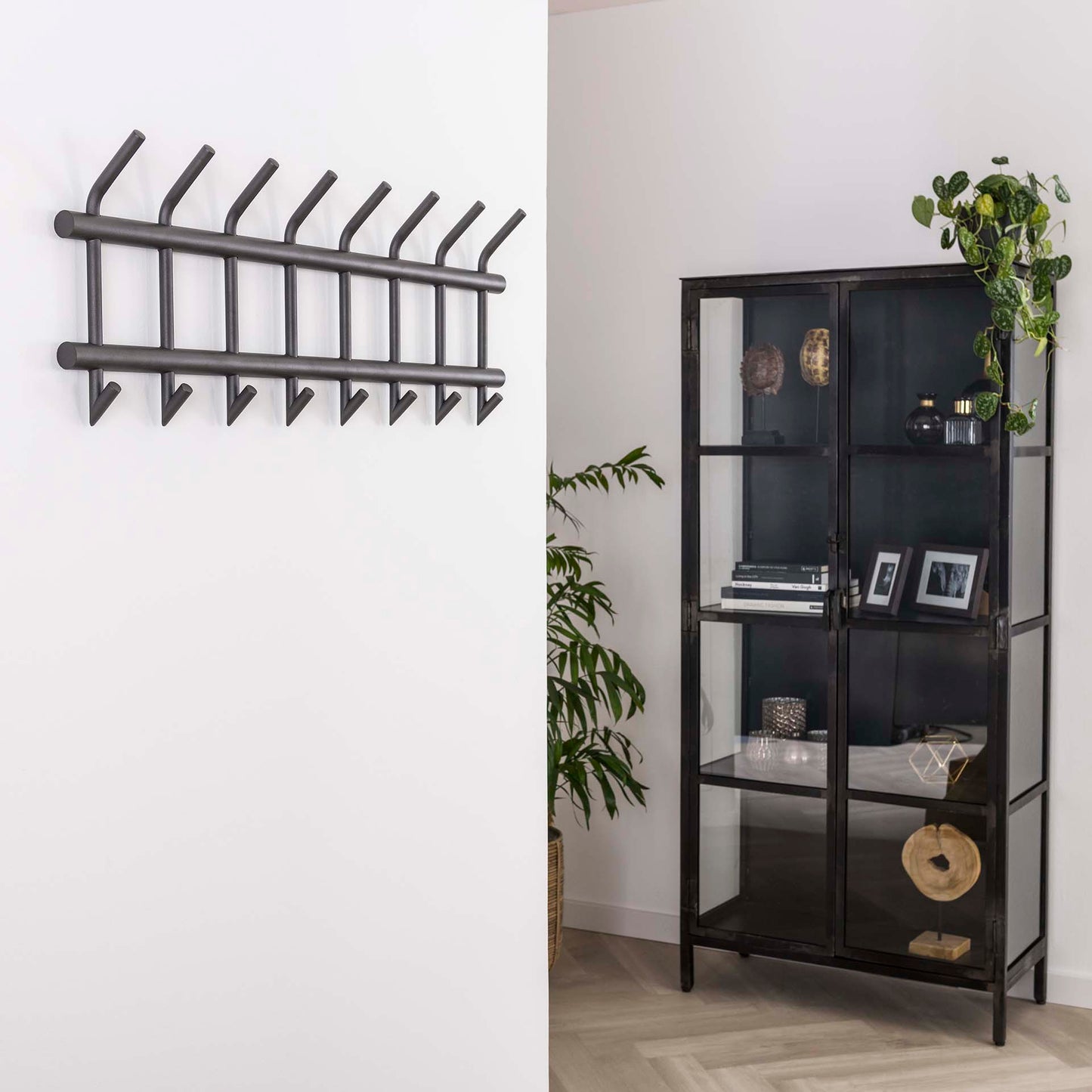 Garderobe met 8 haken uitgevoerd in ronde buis / Donkergrijs Mat
