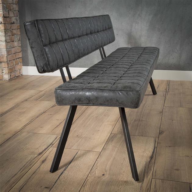 Eetkamerbank met open rug en kruisstiksel - 180x54x83 cm - Wax PU zwart